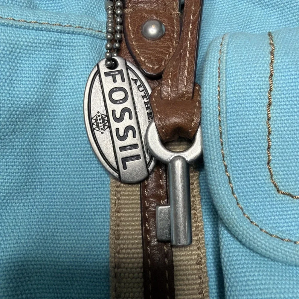 FOSSIL Soft Turquoise Canvas Shoulder Crossbody Messenger Bag